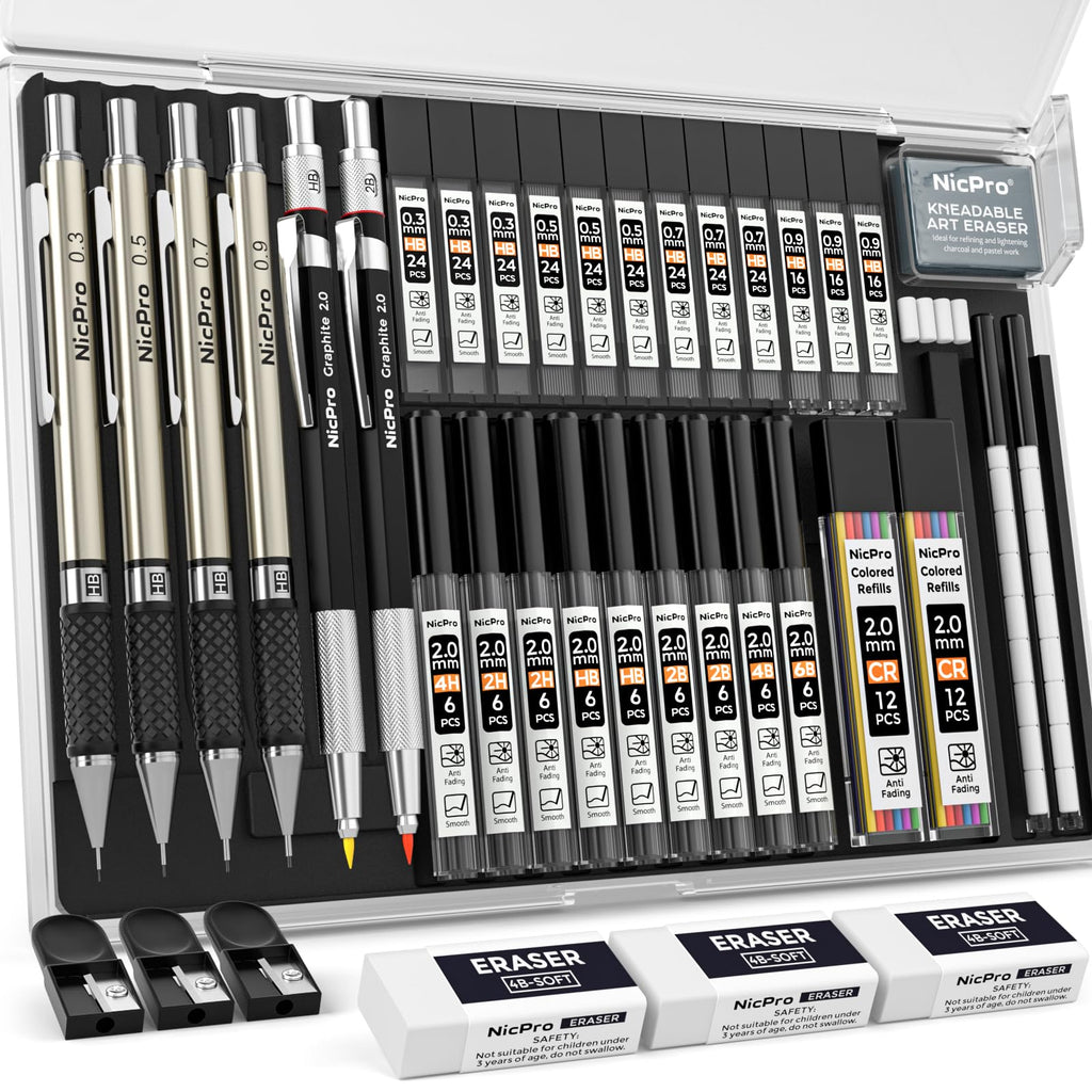 Nicpro Mechanical Pencil Set, 35PCS Art Mechanical Pencils 0.5/0.7/0.9/2mm