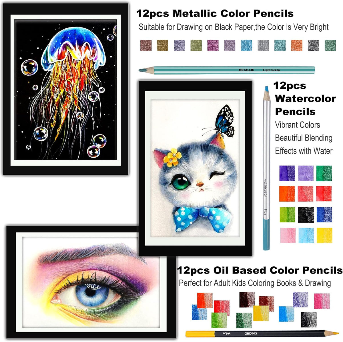 KALOUR 76 Drawing Sketching Kit Set - Pro Art Supplies with Sketchbook & Watercolor Paper - Include Tutorial,Pastel,Watercolor,Sketch,Colored,Metallic,Charcoal Pencils - for Artists Beginners Adults