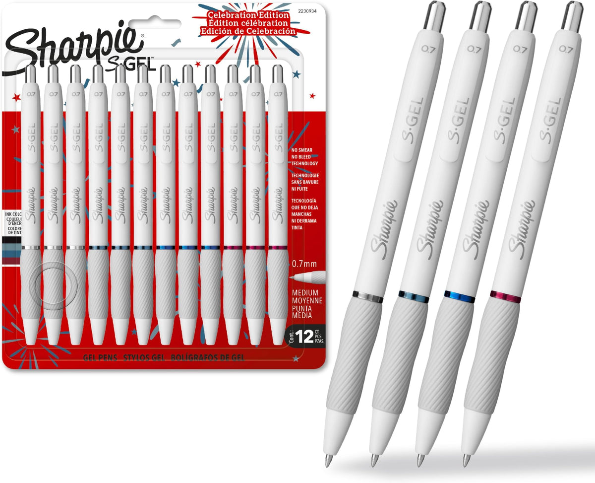 Sharpie S-Gel Gel Pens, Medium Point (0.7mm), Assorted Fashion Barrels, Black Ink, 12 Count - Office, Teacher, School Supplies
