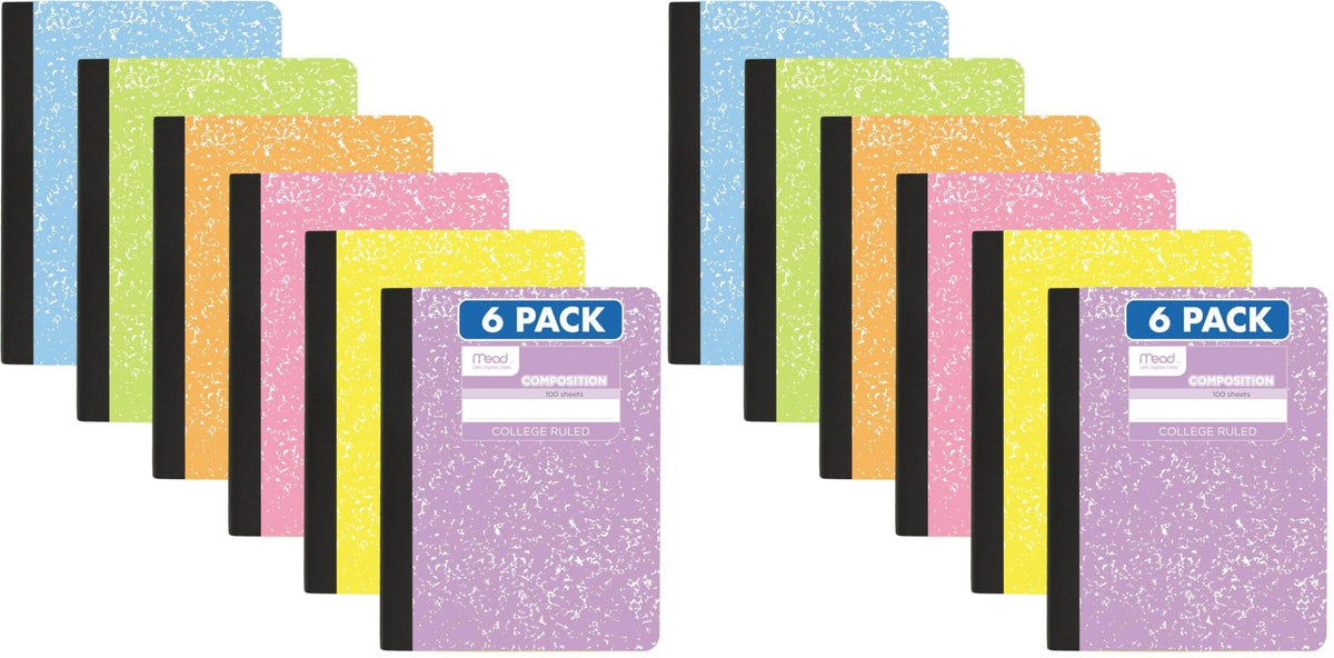 Mead Composition Notebook, Wide Ruled 7.5" x 9.75" Paper, 100 Sheets, Assorted Colors, 6 Pack (950054-ECM)