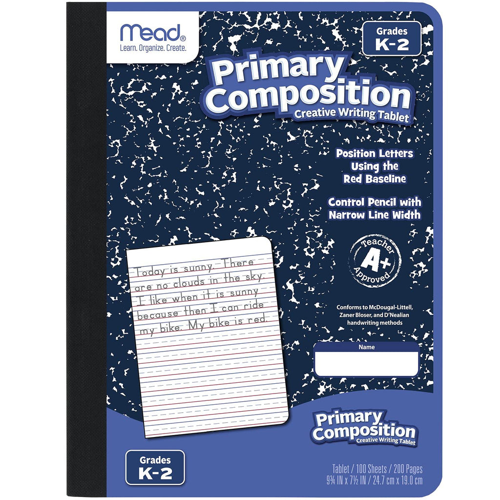 Mead Primary Composition Book, 4 Pack, Primary Ruled Journal, Grades K-2, 7-1/2" x 9-3/4", 100 Sheets per Comp Book, Assorted Colors (610053-ECM)