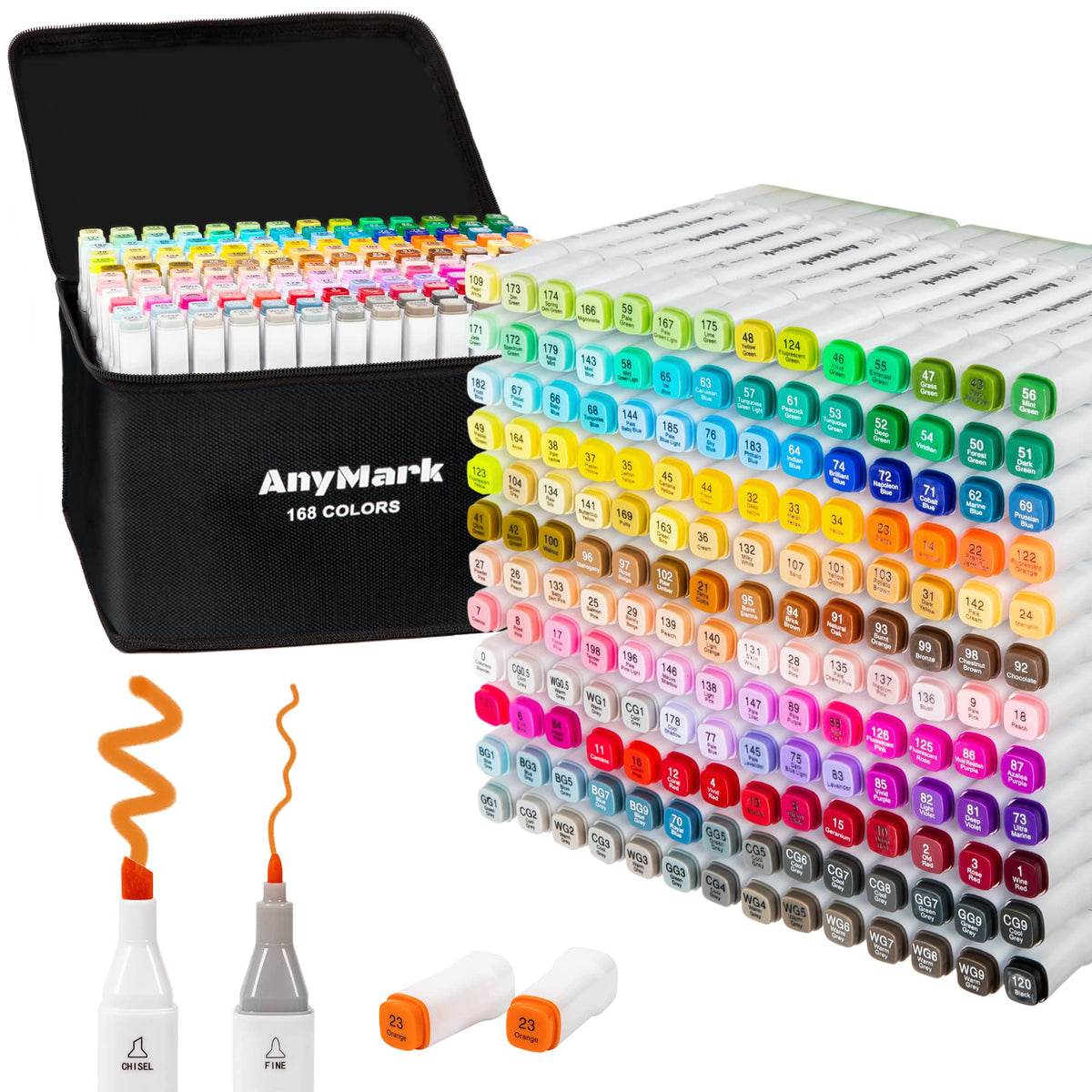 AnyMark 60 Colors Alcohol Markers Chisel & Fine Dual Tip