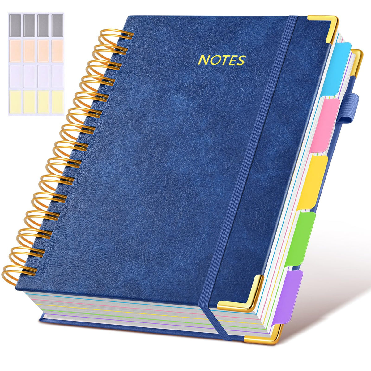 Hardcover Spiral Notebook journal with Removable Dividers Tabs, 300 Pages Leather 5 Subject Notebook College Ruled, 8"x10" Large B5 Notebooks for Work School Note taking, Lined Journal for Women,Black