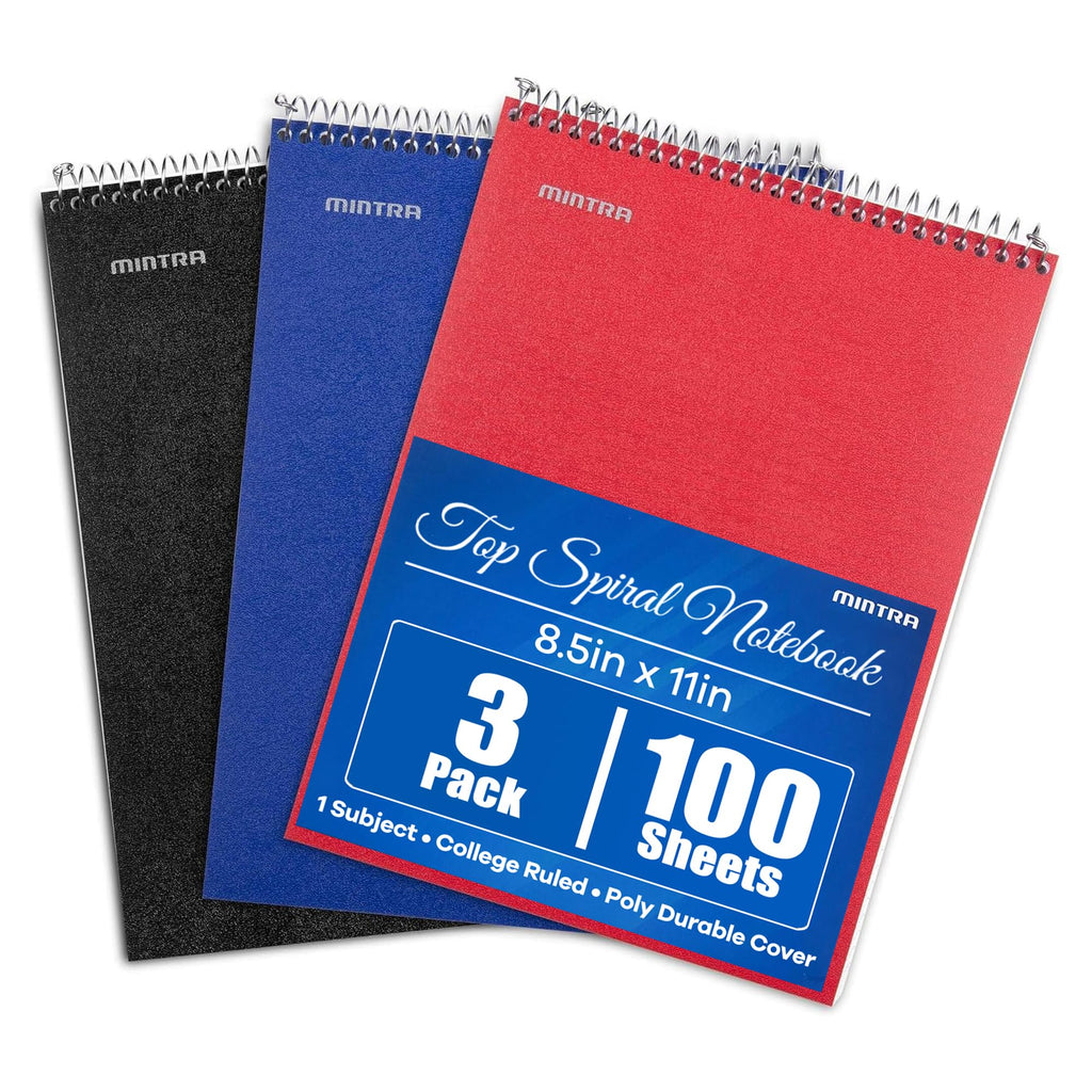 Mintra Office TOP BOUND Durable Spiral Notebooks (Lavender, Salmon, Sage Green, College Ruled 3pk)