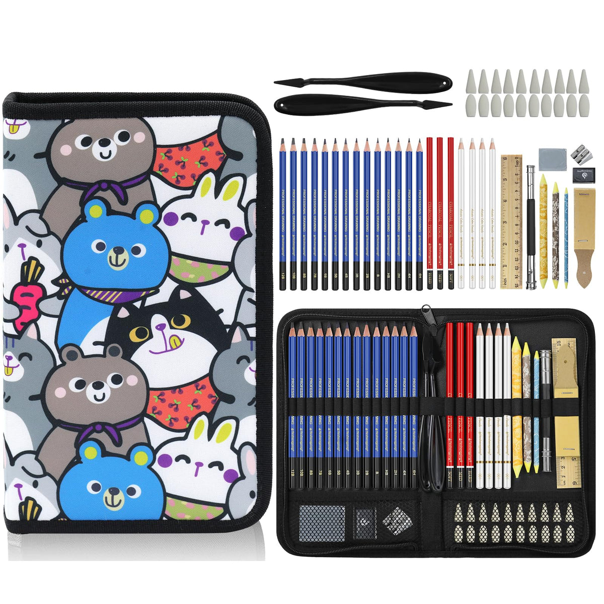 99 PCS Drawing Set, with 50 Page Drawing Pad, Coloring Book,Sketching, Graphite, Charcoal, Coloring Pencils, Blending Tools, Art Supplies Pencil Kit for Artists Adults Beginner Family Friends