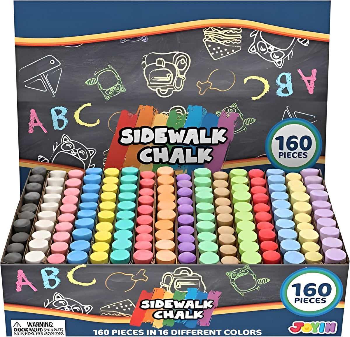 JOYIN 160 PCS Sidewalk Chalks Set-16 Colors Non-Toxic Washable Jumbo Chalk for Outdoor Art Play, Painting on Chalkboard, Blackboard and Playground