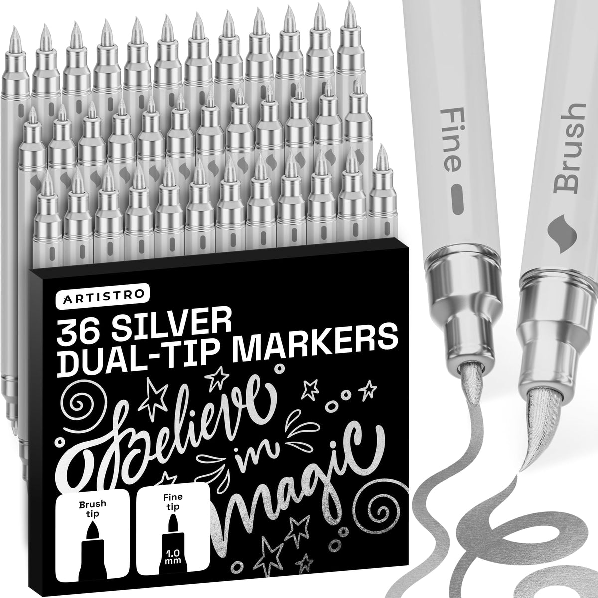 ARTISTRO 24 Metallic Dual-Tip Acrylic Paint Marker Pens for Drawing