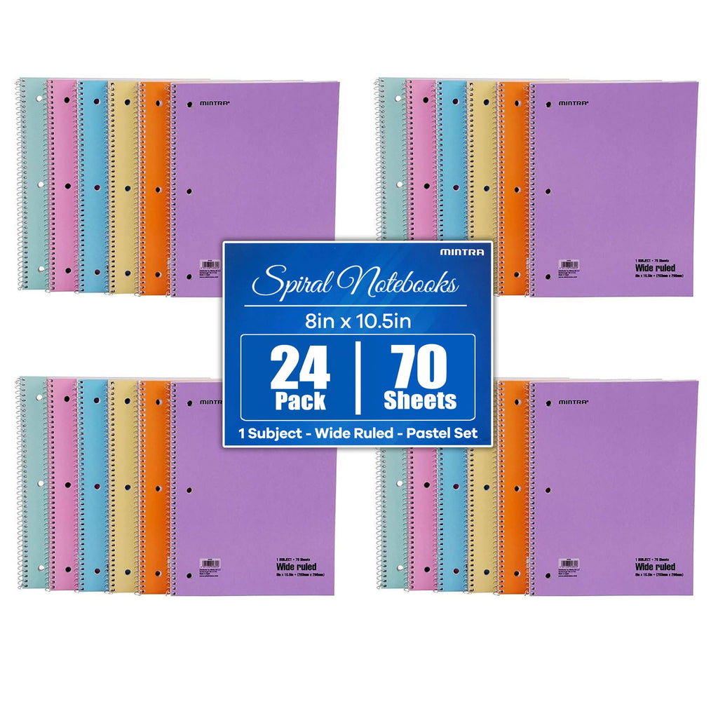 Mintra Office Spiral Notebooks, Wirebound, Journals for School, Work, Business, Aesthetic Stationery, Writing Pads, Teacher & Student Supplies (6, Pastel, College)