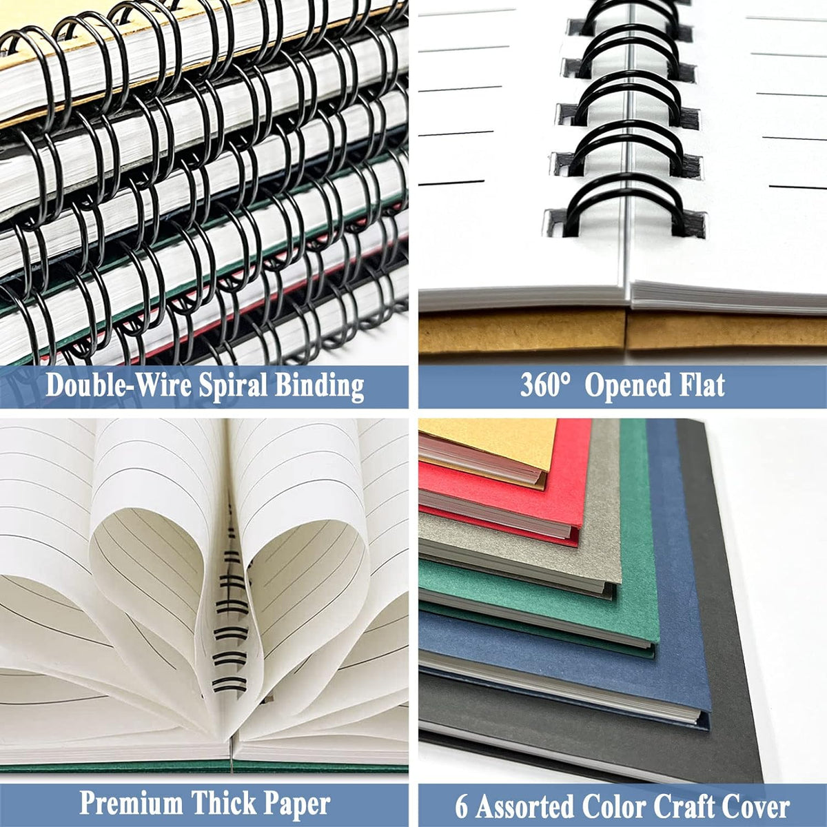 6Pack Spiral Notebook, 5.7x8.3” Small Notebooks for Work 120 Page Note Pads