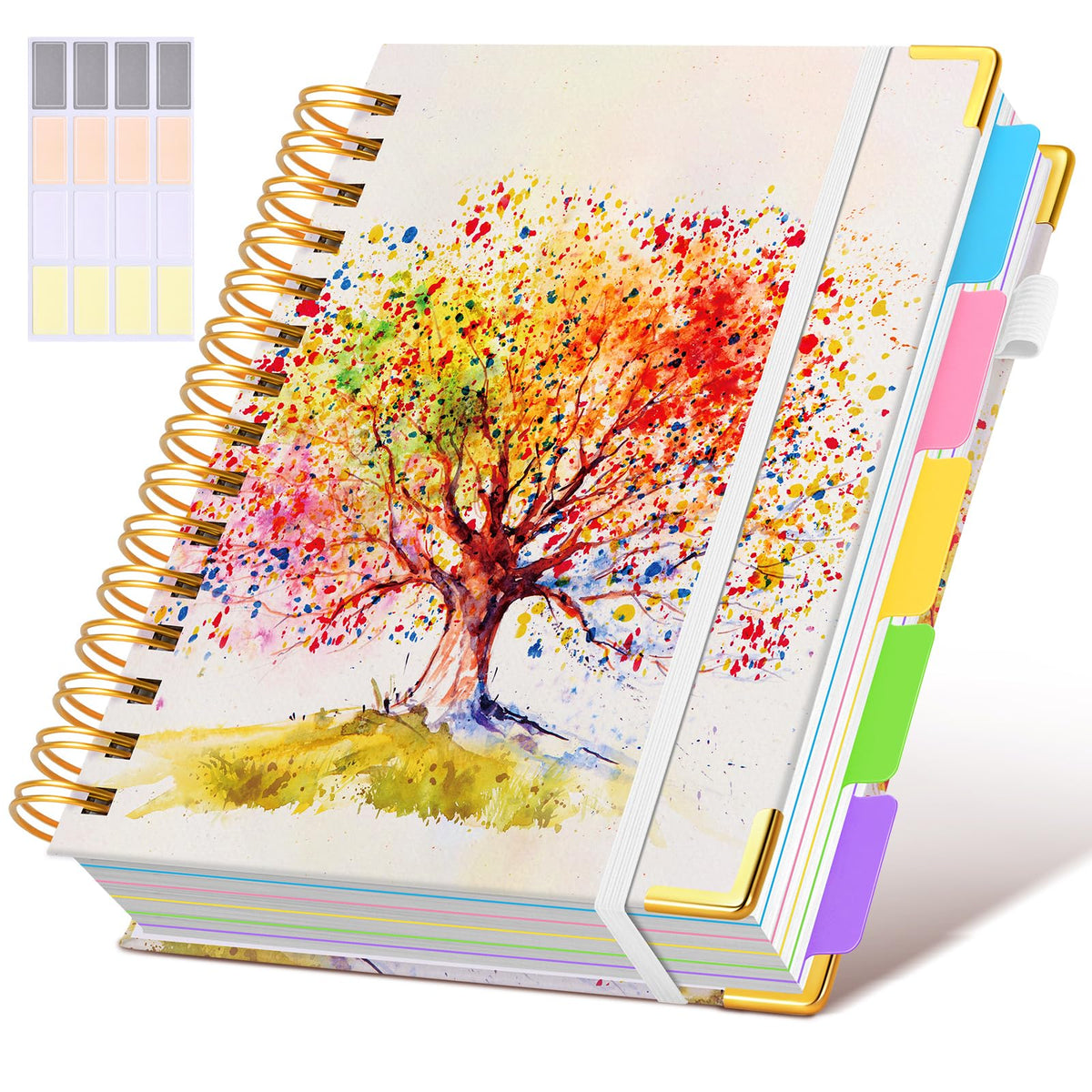Hardcover Spiral Notebook journal with Removable Dividers Tabs, 300 Pages Leather 5 Subject Notebook College Ruled, 8"x10" Large B5 Notebooks for Work School Note taking, Lined Journal for Women,Black