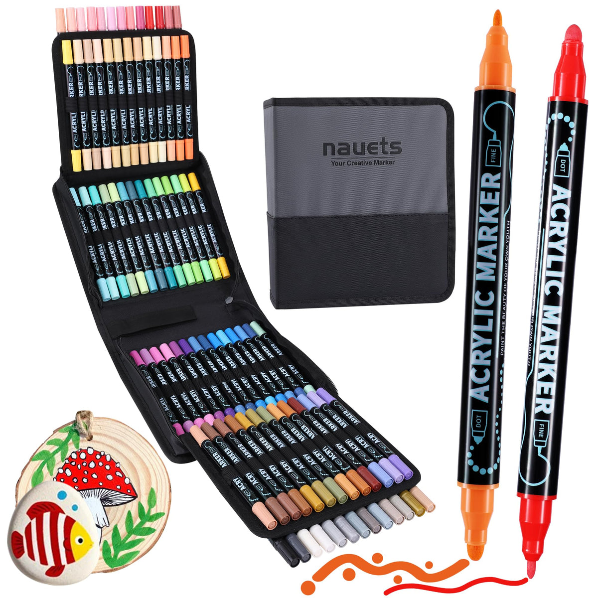 nauets 30 Colors Precision Dual Tip Acrylic Paint Markers Pens - Dot & Fine