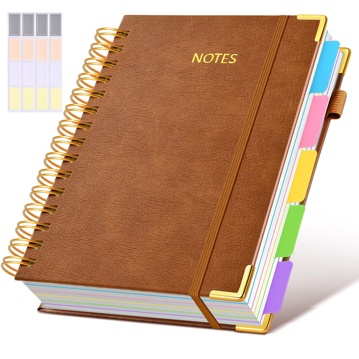 Hardcover Spiral Notebook journal with Removable Dividers Tabs, 300 Pages Leather 5 Subject Notebook College Ruled, 8"x10" Large B5 Notebooks for Work School Note taking, Lined Journal for Women,Black