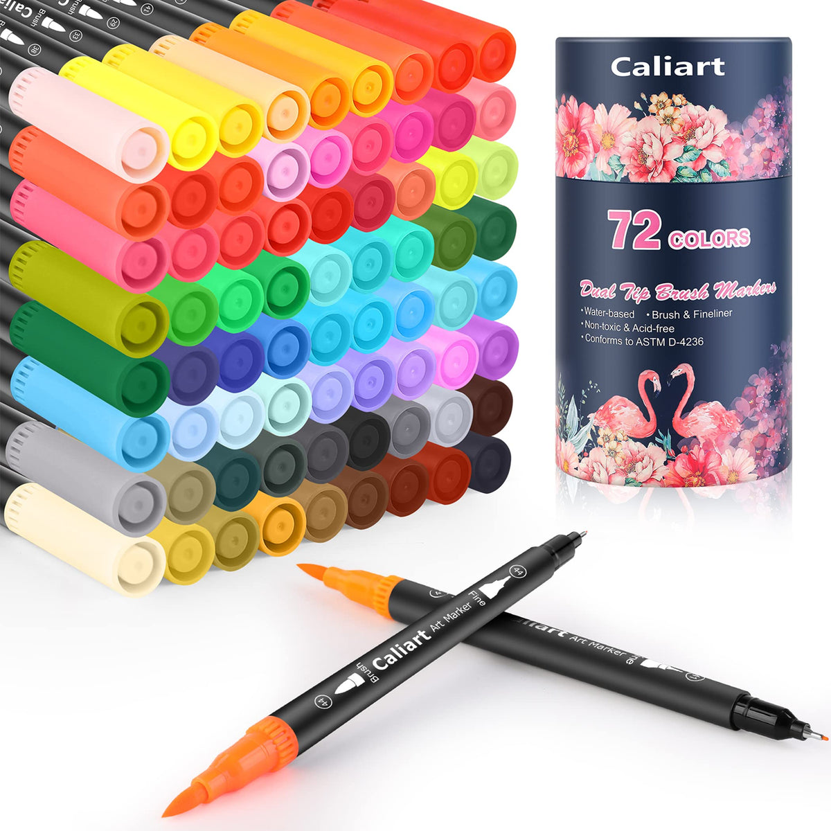 Caliart 72 Colors Double Tip Brush Pen Art Markers for Adult Coloring Books