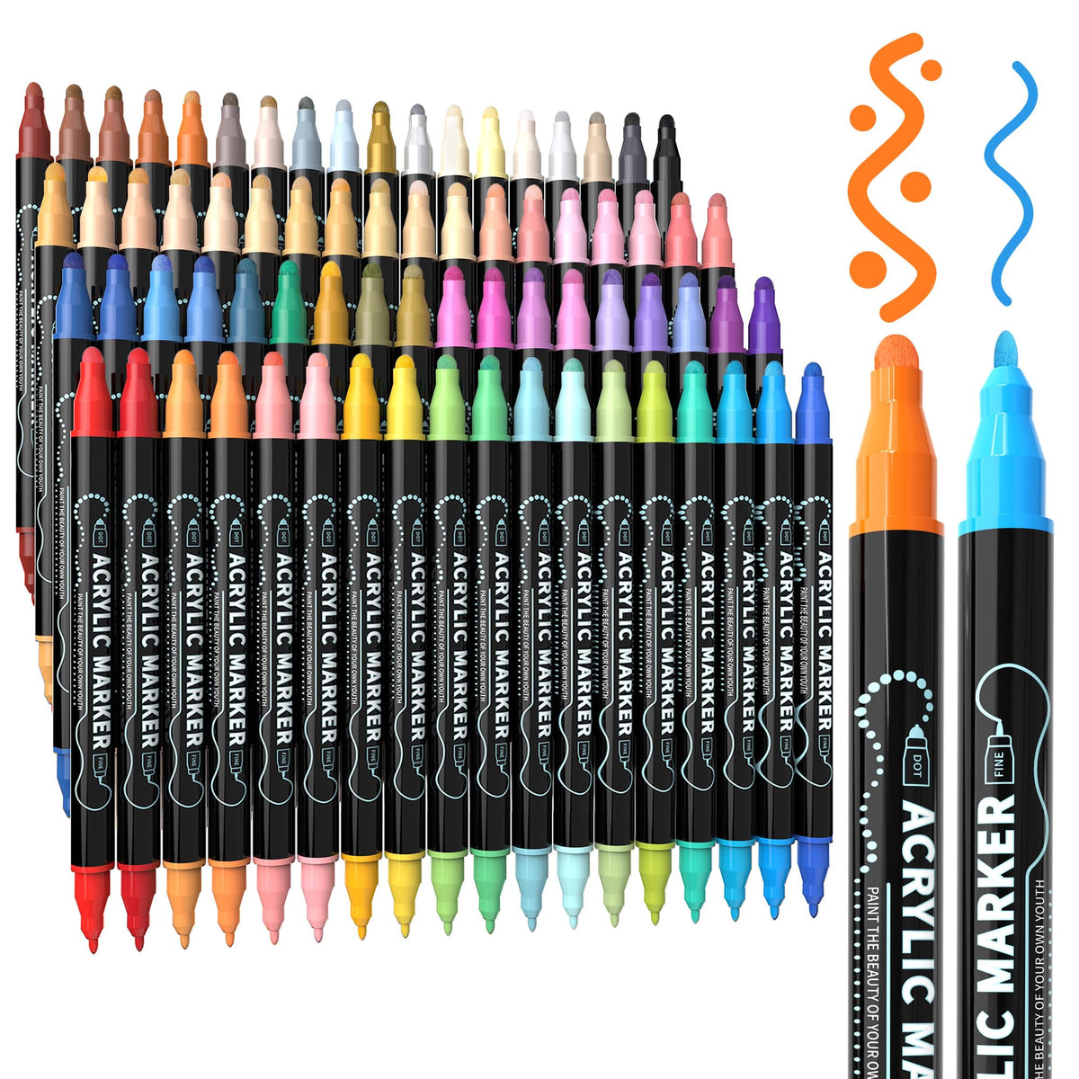 nauets 30 Colors Precision Dual Tip Acrylic Paint Markers Pens - Dot & Fine