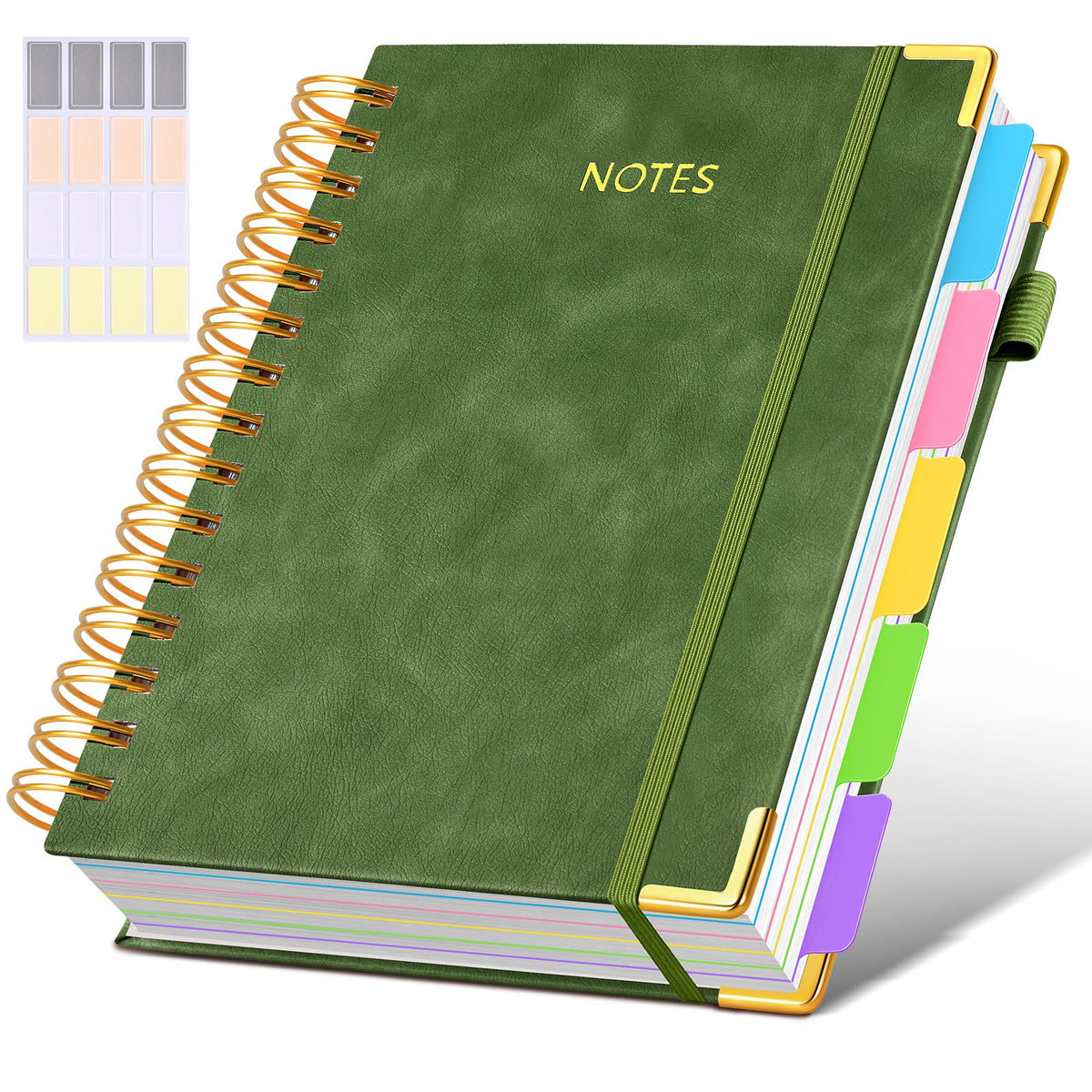 Hardcover Spiral Notebook journal with Removable Dividers Tabs, 300 Pages Leather 5 Subject Notebook College Ruled, 8"x10" Large B5 Notebooks for Work School Note taking, Lined Journal for Women,Black