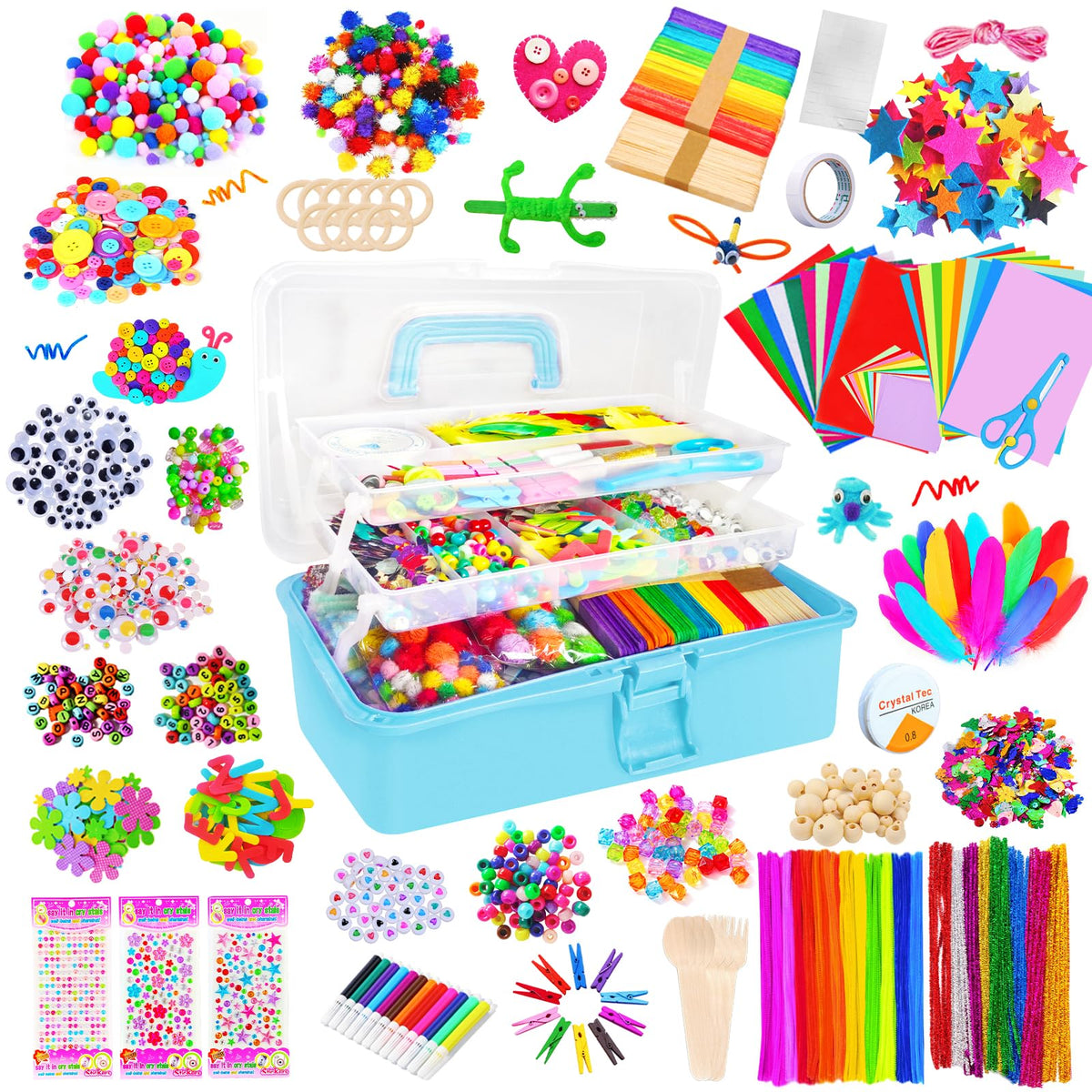 Itopstar 3000 Kids Arts and Crafts Supplies for Kids Crafting Supply in 3 Layered Plastic Art Box All in One Ages 8 9 10 11 & 12 Year Old Girls & Boys Crafting Supply Set