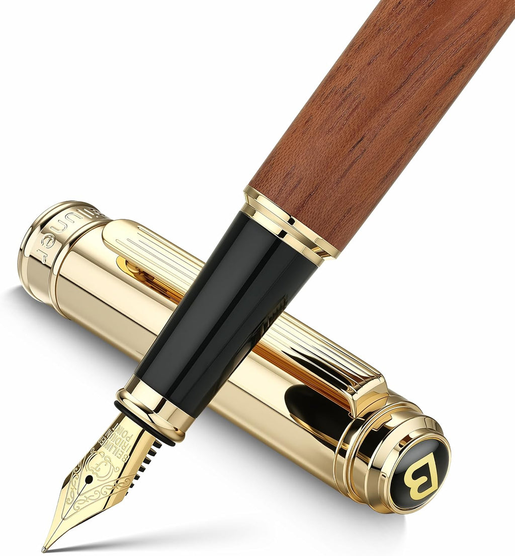 BEILUNER 316 Fountain Pen,Stunning Luxury,24K Gilded Nib(Fine)-Rosewood