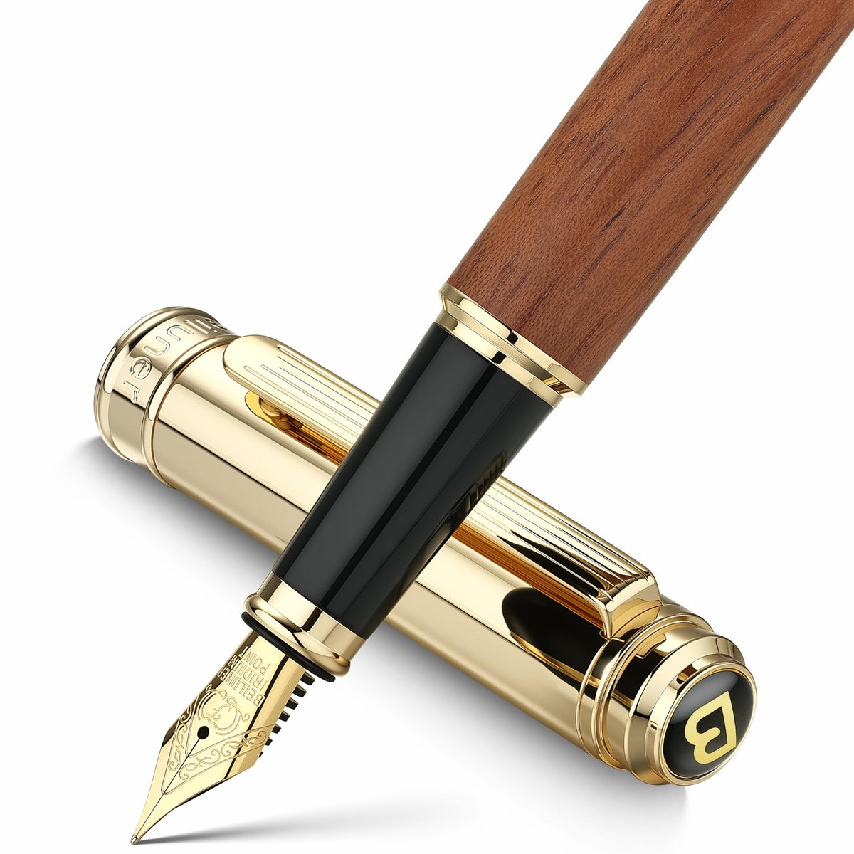 BEILUNER 316 Fountain Pen,Stunning Luxury,24K Gilded Nib(Fine)-Rosewood