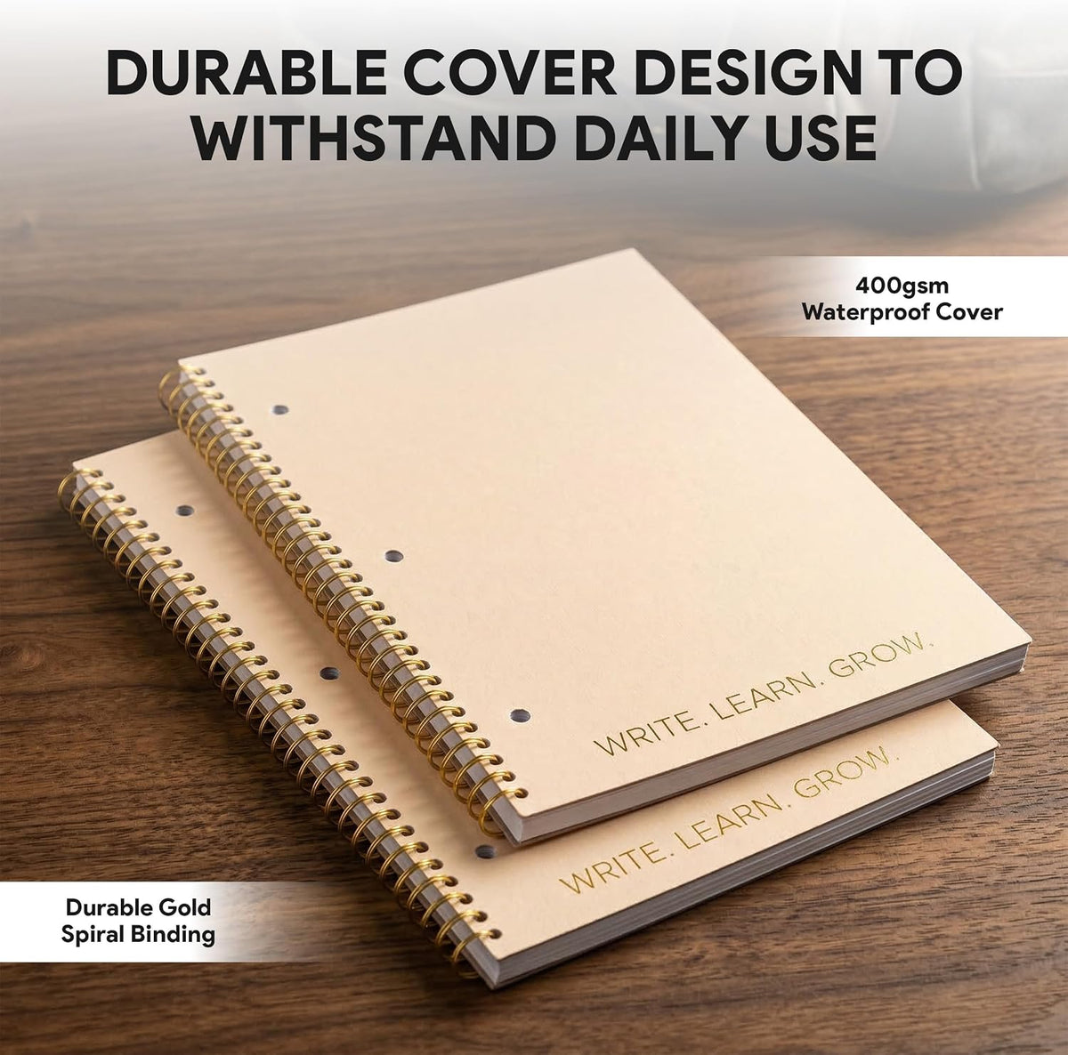 Decorably 5-Pack 70 sheets (140 Pages) Gold Foiled Spiral College Ruled Notebook Set
