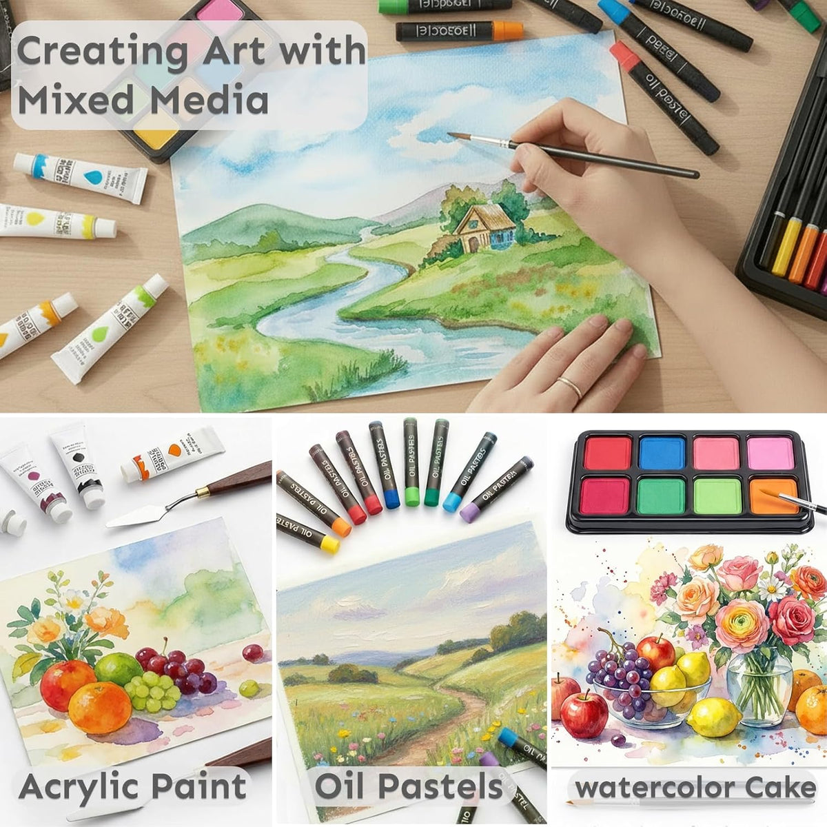 TMOL Art Supplies, 175-Pack Deluxe Art Set Drawing Painting Kit with 2 Drawing Pads, Acrylic Paints, Colored Pencils, Crayons, Art Kit in Wooden Case, Gift for Artist, Adults, Teens and Kids