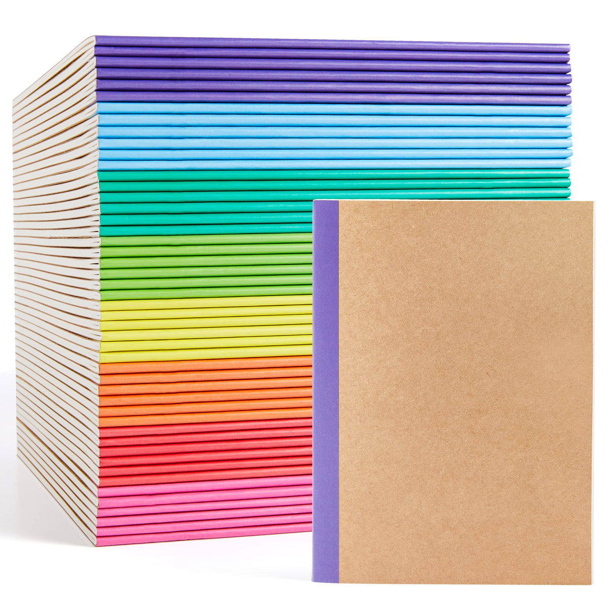 feela 16 Pack Composition Notebooks Bulk, Kraft Cover Lined Blank College Ruled Composition Travel Journals with Jewel Tone Spines For Women Students, 60 Pages, 8.3”x 5.5”, A5, 8 Vintage Colors
