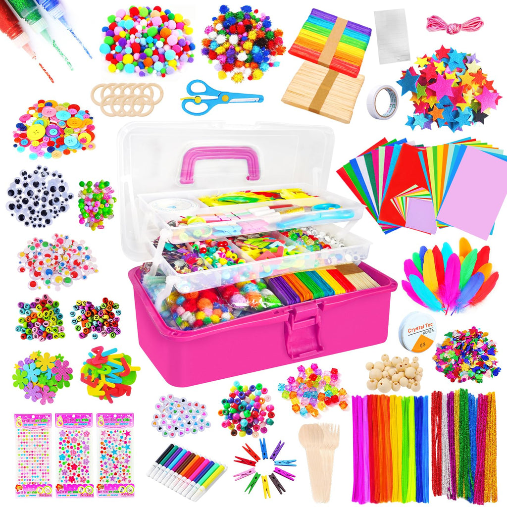 Itopstar 3000 Kids Arts and Crafts Supplies for Kids Crafting Supply in 3 Layered Plastic Art Box All in One Ages 8 9 10 11 & 12 Year Old Girls & Boys Crafting Supply Set
