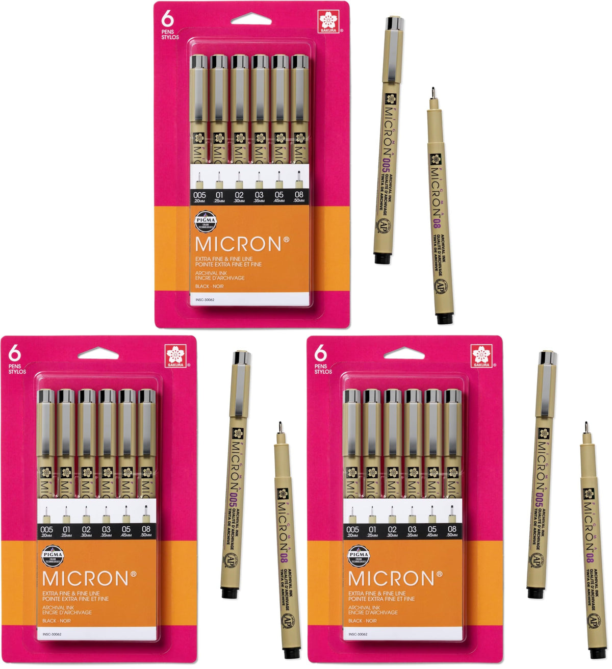 SAKURA Pigma 30067 Micron Blister Card Ink Pen Set, Black, 8/Set