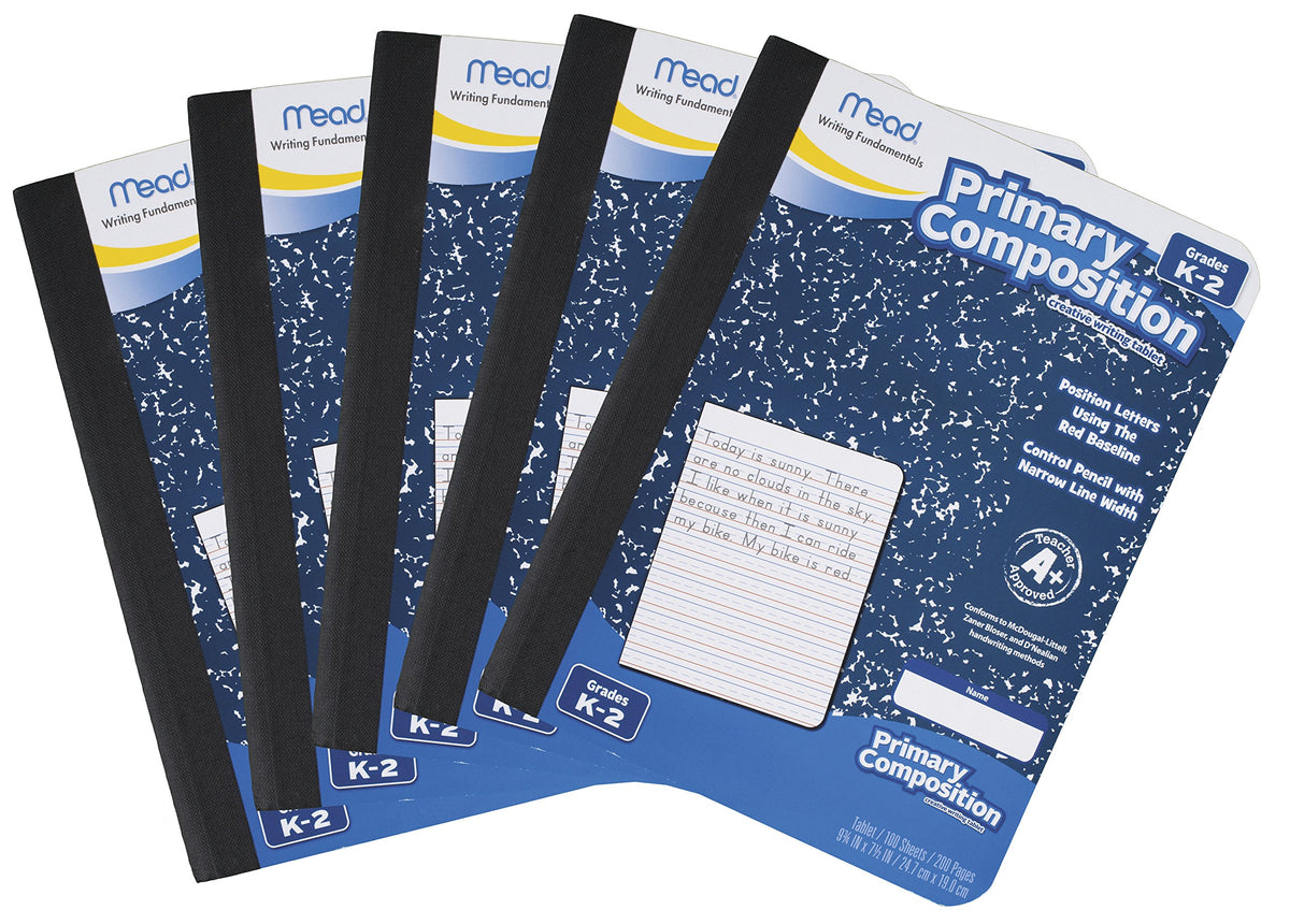 Mead Primary Composition Book, 4 Pack, Primary Ruled Journal, Grades K-2, 7-1/2" x 9-3/4", 100 Sheets per Comp Book, Assorted Colors (610053-ECM)