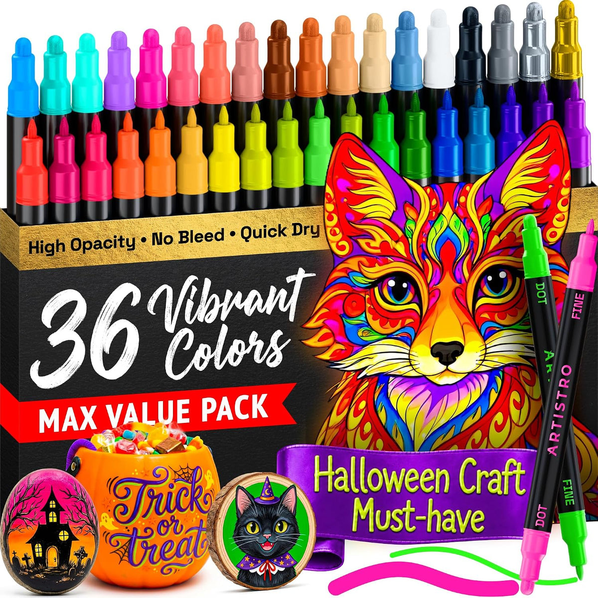 ARTISTRO Dual-Tip Acrylic Paint Marker Pens - Set of 36