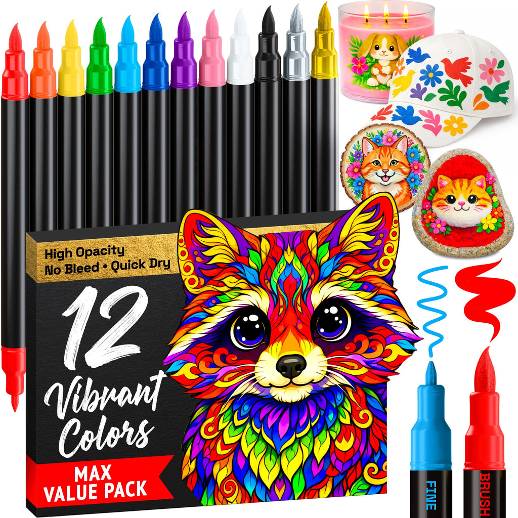 ARTISTRO 24 Metallic Dual-Tip Acrylic Paint Marker Pens for Drawing