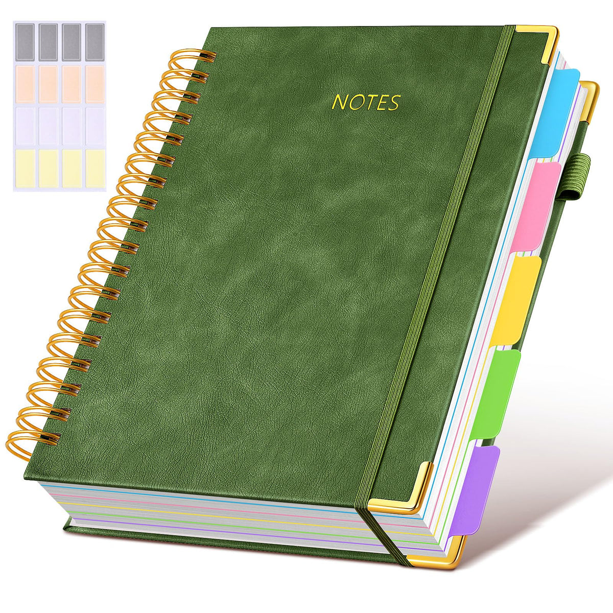 Hardcover Spiral Notebook journal with Removable Dividers Tabs, 300 Pages Leather 5 Subject Notebook College Ruled, 8"x10" Large B5 Notebooks for Work School Note taking, Lined Journal for Women,Black