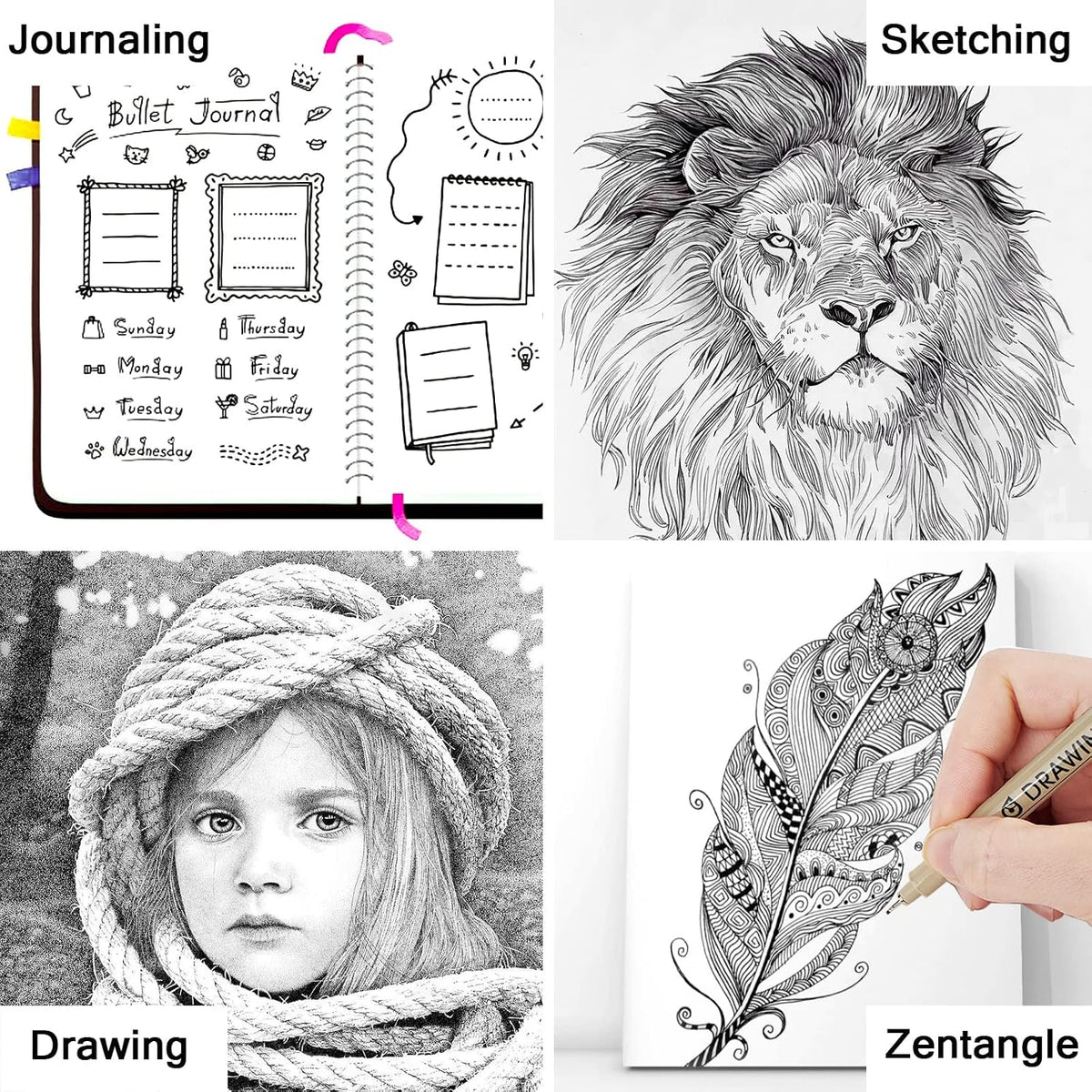 Muchcute Micro Fineliner Drawing Art Pens,12 Black Art Supplies Adult Craft