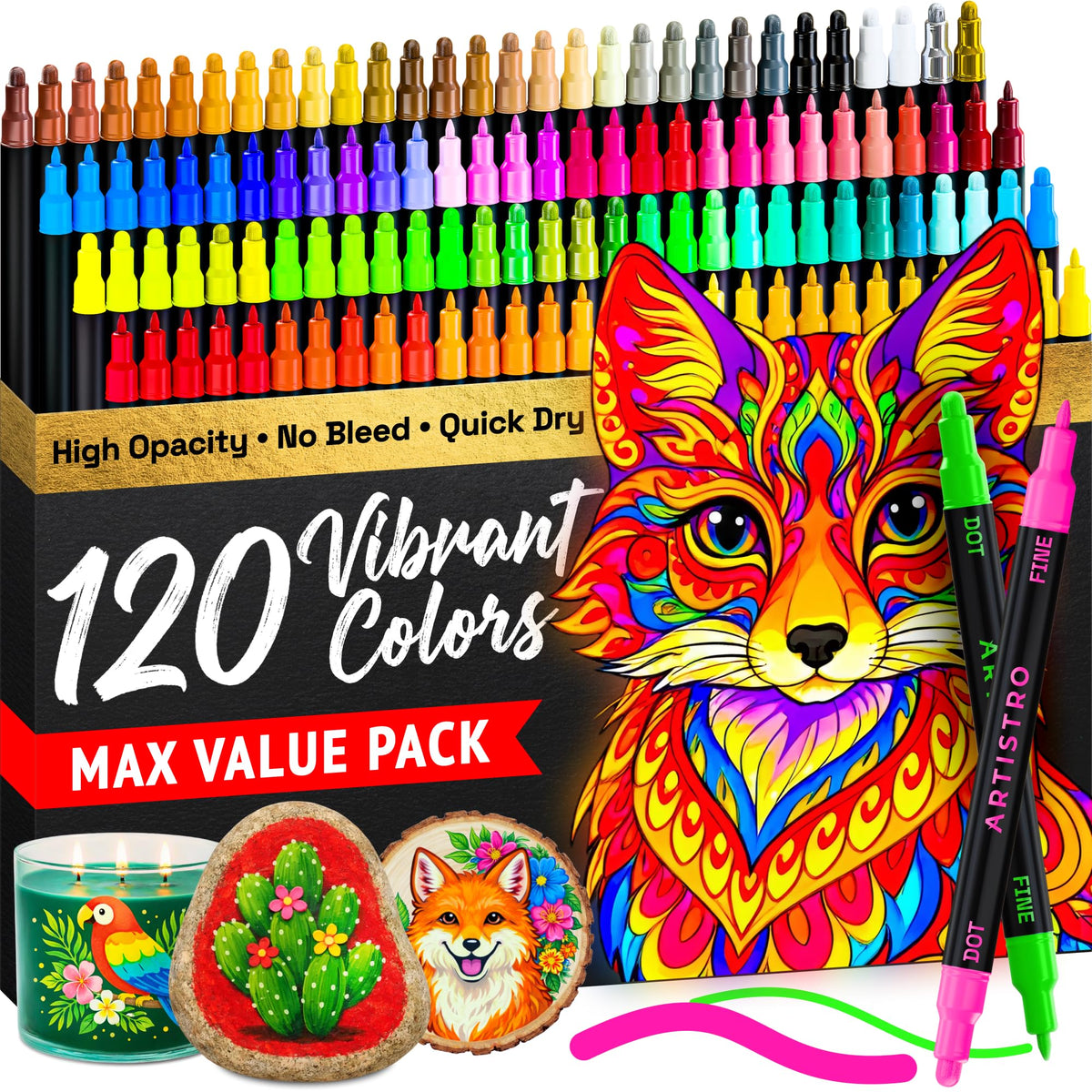ARTISTRO Metallic Dual-Tip Acrylic Paint Marker Pens - Set of 24