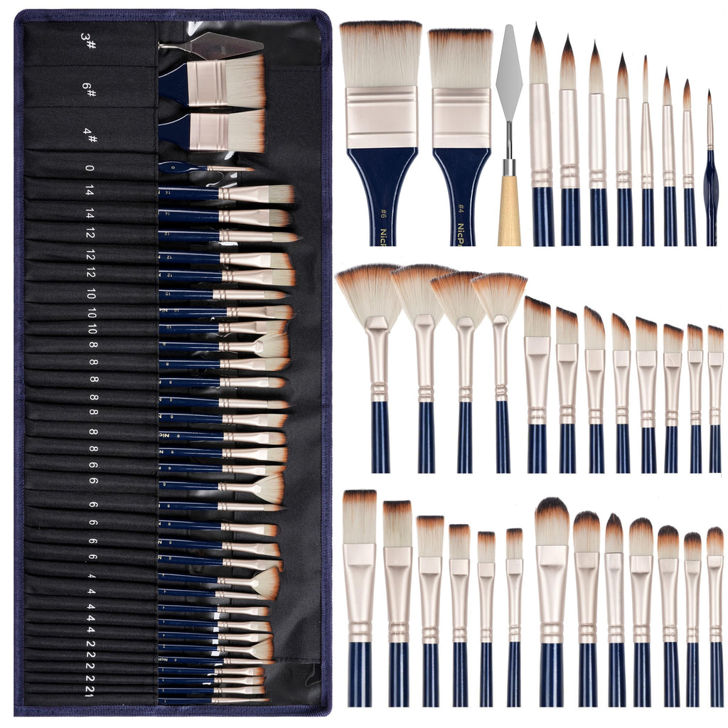 Nicpro 30pcs Paint Brush Set for Acrylic Painting, Oil, Watercolor, Gouache