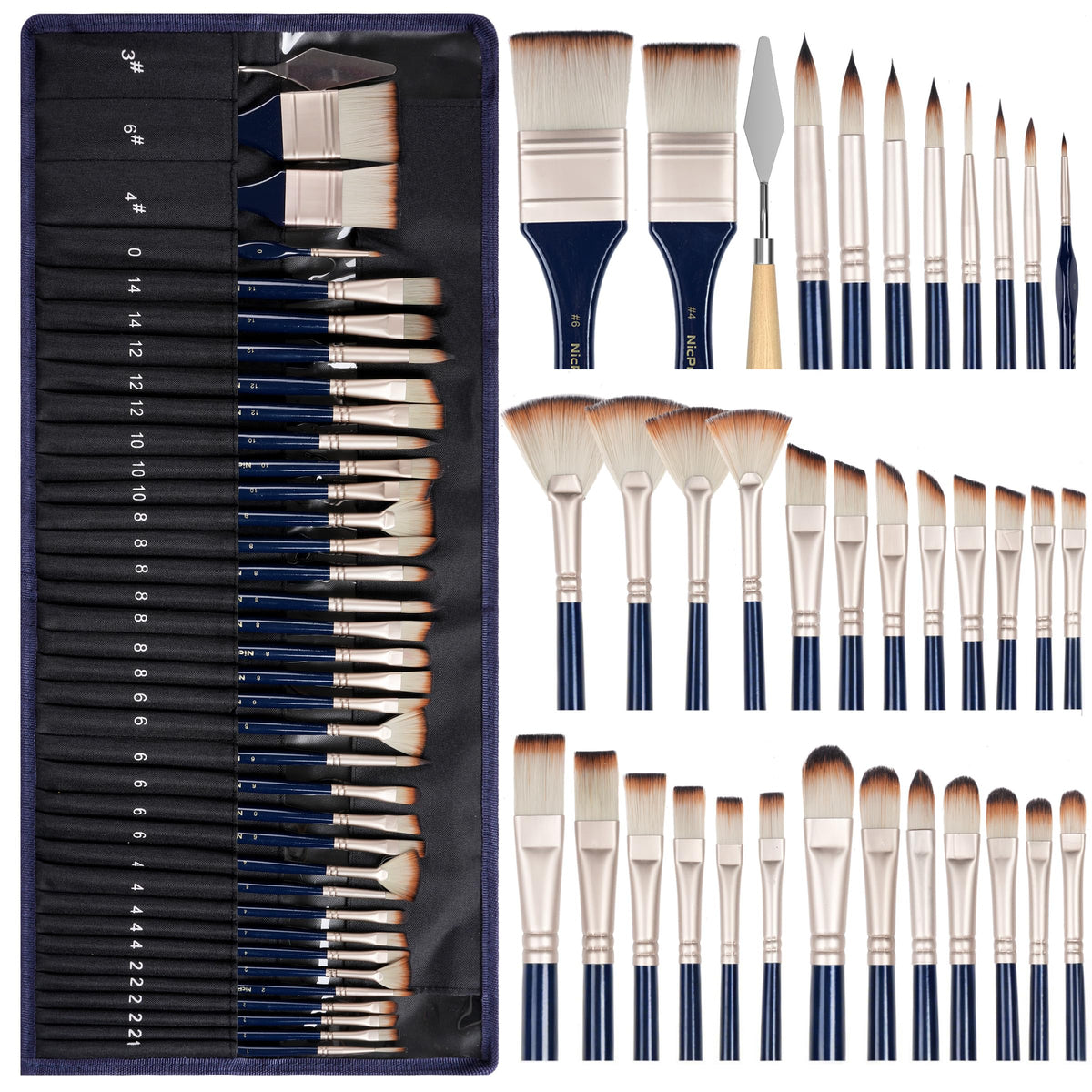 Nicpro 30pcs Paint Brush Set for Acrylic Painting, Oil, Watercolor, Gouache