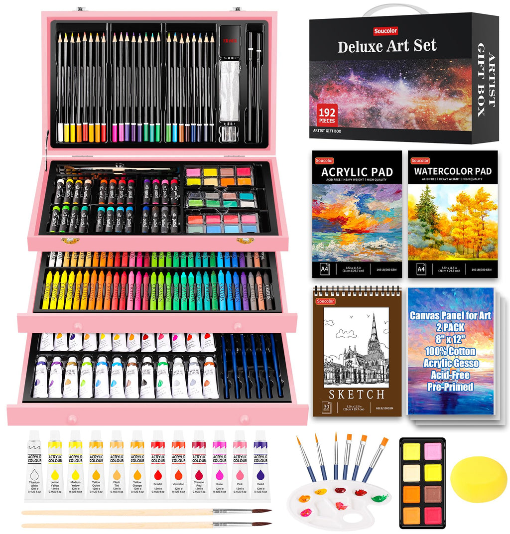 Soucolor Art Supplies,192 Pack Deluxe Art Set Drawing Painting Supplies Kit
