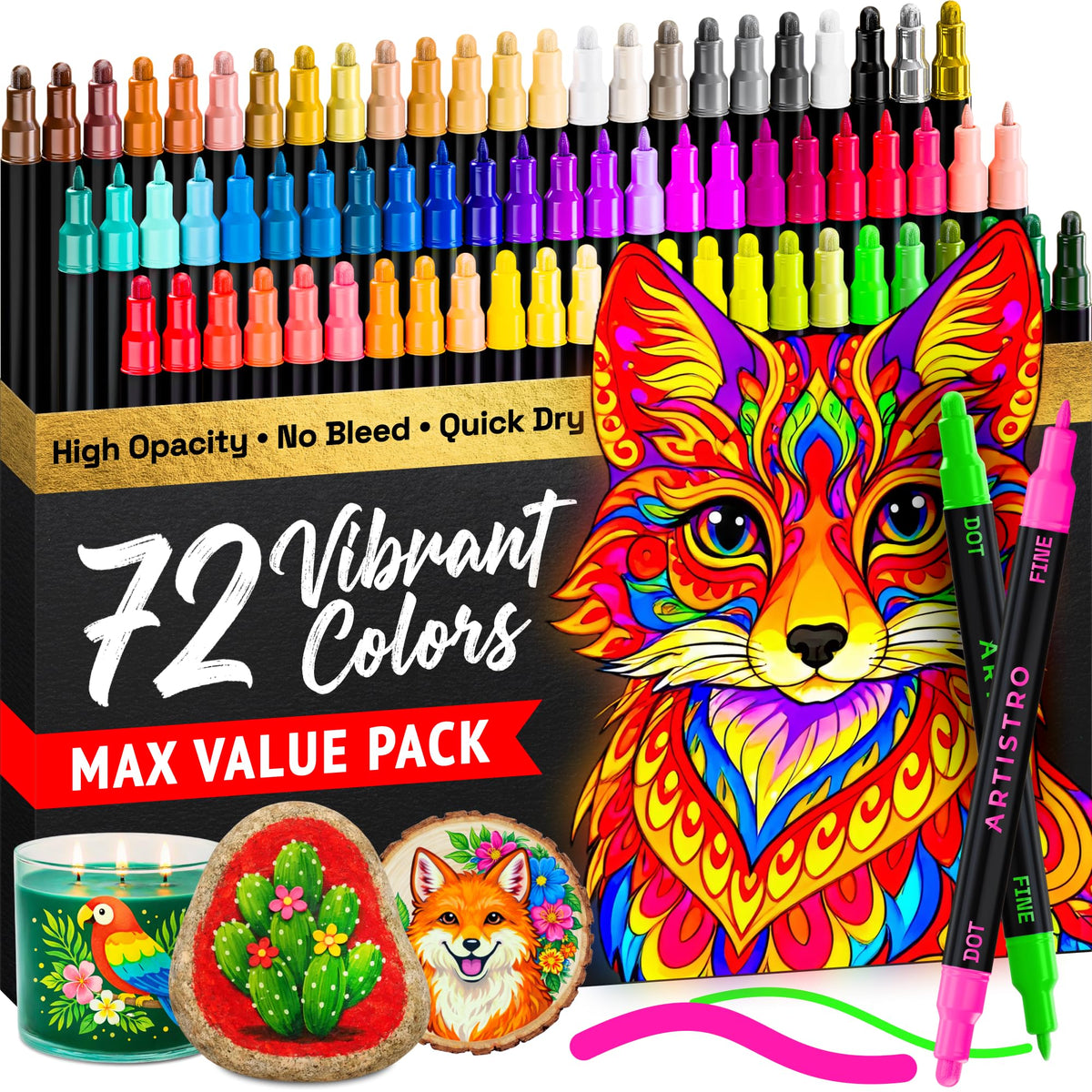 ARTISTRO Metallic Dual-Tip Acrylic Paint Marker Pens - Set of 24