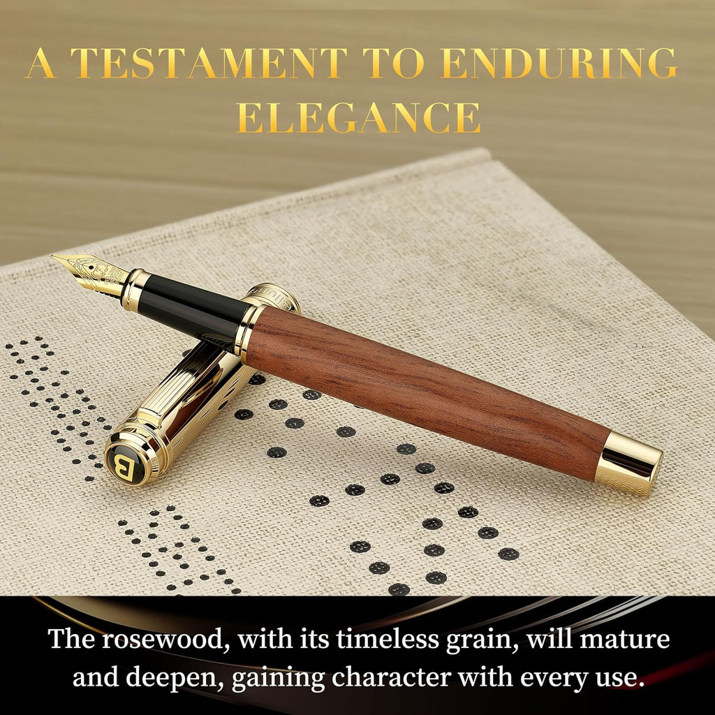 BEILUNER 316 Fountain Pen,Stunning Luxury,24K Gilded Nib(Fine)-Rosewood