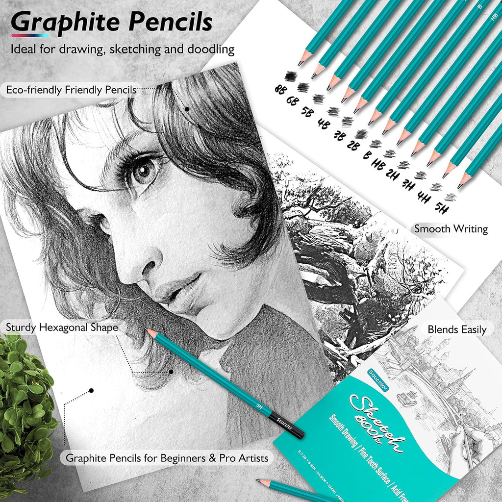 Soucolor 73Pcs Art Supplies Drawing Kit Sketch Pencils Set Adults Gift