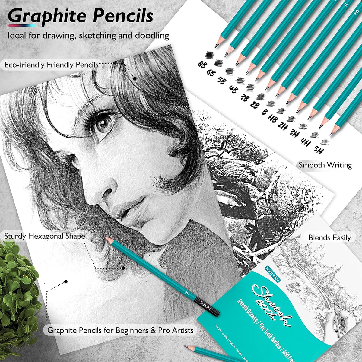 Soucolor 73Pcs Art Supplies Drawing Kit Sketch Pencils Set Adults Gift
