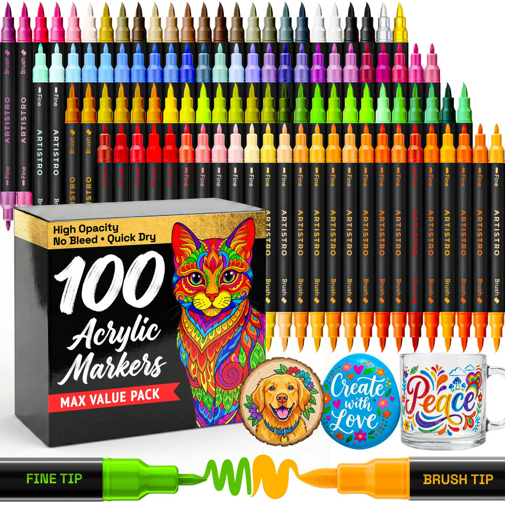 ARTISTRO 100 Acrylic Dual-Tip Glass Marker Pens for Wine Glasses