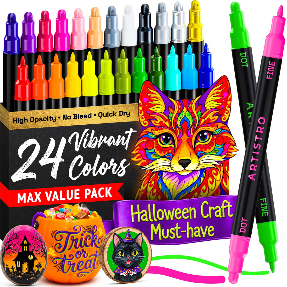 ARTISTRO Dual-Tip Acrylic Paint Marker Pens - Set of 36