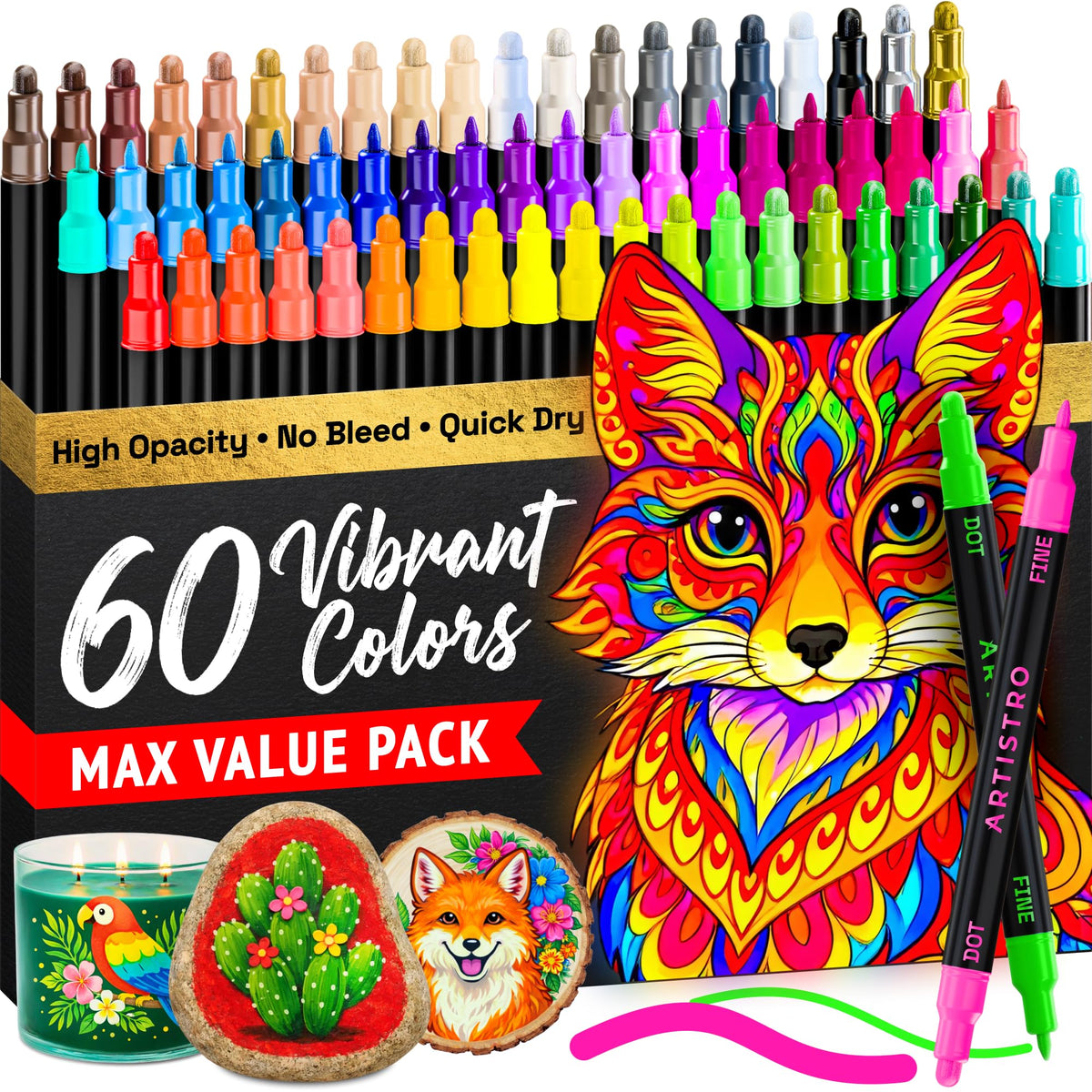 ARTISTRO Metallic Dual-Tip Acrylic Paint Marker Pens - Set of 24