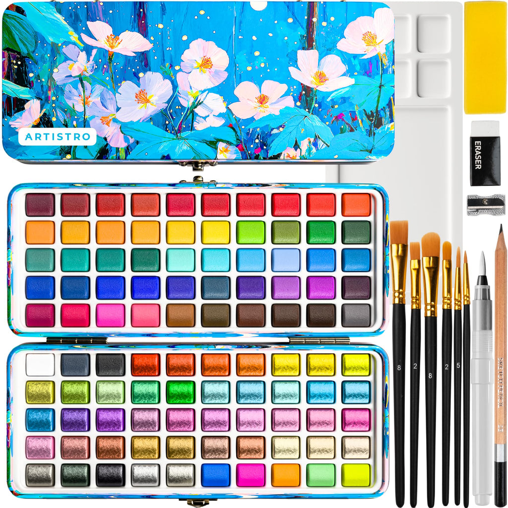 ARTISTRO Vivid Watercolor Paint Set with Palette & Brush Pens