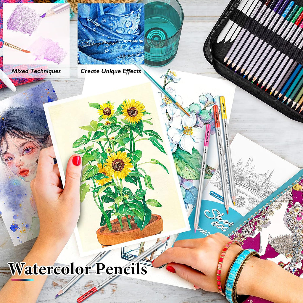 Soucolor 73Pcs Art Supplies Drawing Kit Sketch Pencils Set Adults Gift