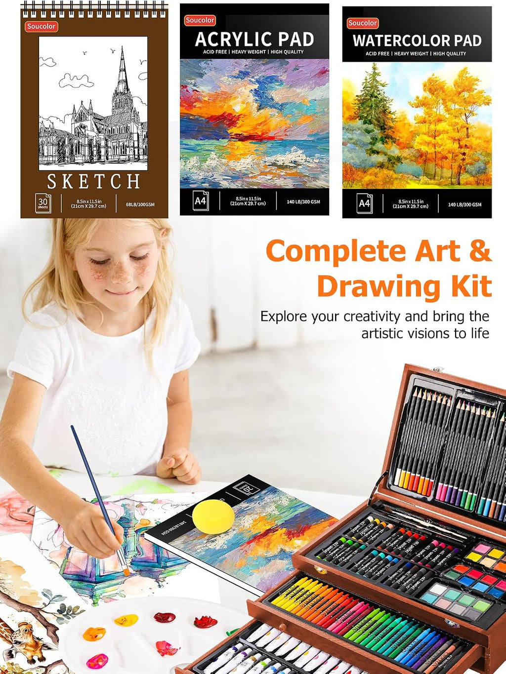 Soucolor Art Supplies,192 Pack Deluxe Art Set Drawing Painting Supplies Kit