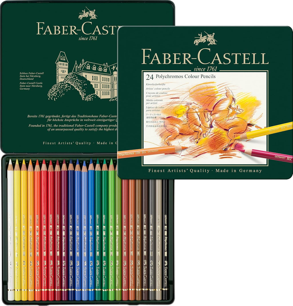 Faber-Castell Polychromos Artists' Color Pencils - Tin of 24 Colors - Premium Quality Artist Pencils