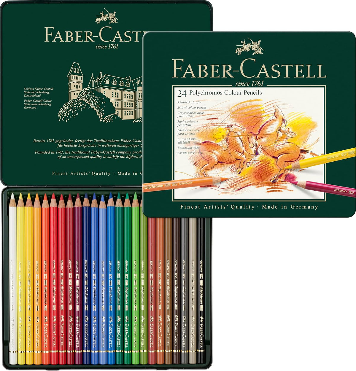 Faber-Castell Polychromos Artists' Color Pencils - Tin of 24 Colors - Premium Quality Artist Pencils