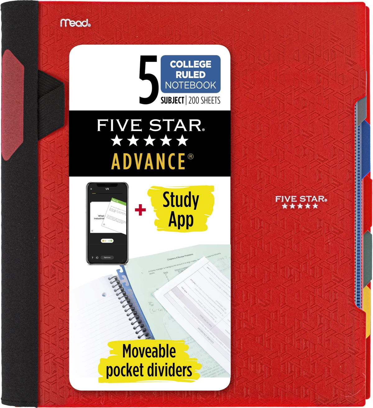 Five Star Advance Spiral Notebook + Study App, 5 Subject, College Ruled Paper, 8-1/2" x 11", 200 Sheets, Spiral Guard, Movable Tabbed Dividers, Pacific Blue (73150)