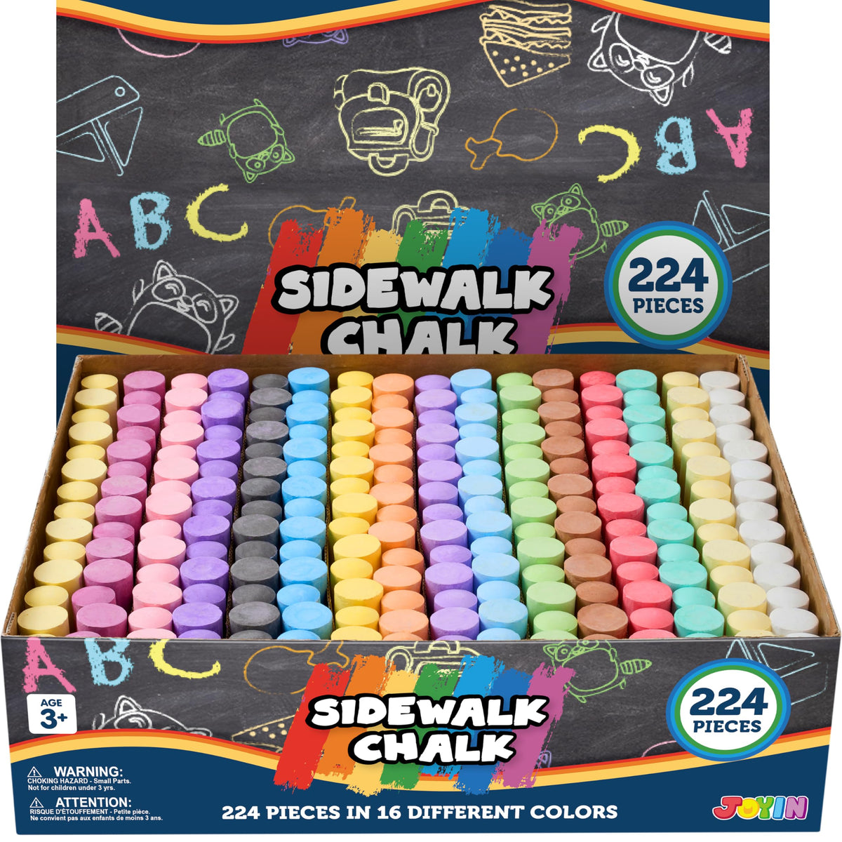 JOYIN 160 PCS Sidewalk Chalks Set-16 Colors Non-Toxic Washable Jumbo Chalk for Outdoor Art Play, Painting on Chalkboard, Blackboard and Playground